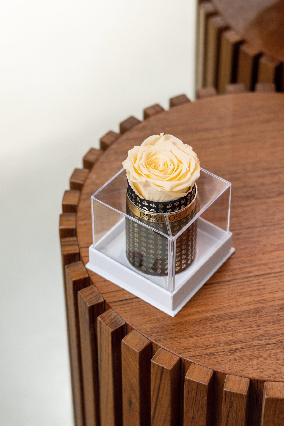 Single Black Monogram Box with Ivory Rose