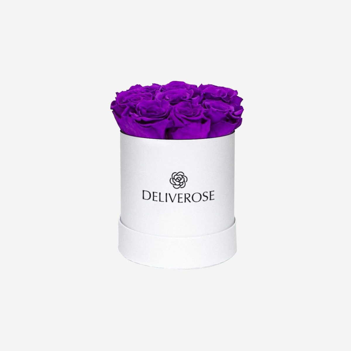 Elegant White Box with Bright Purple Roses