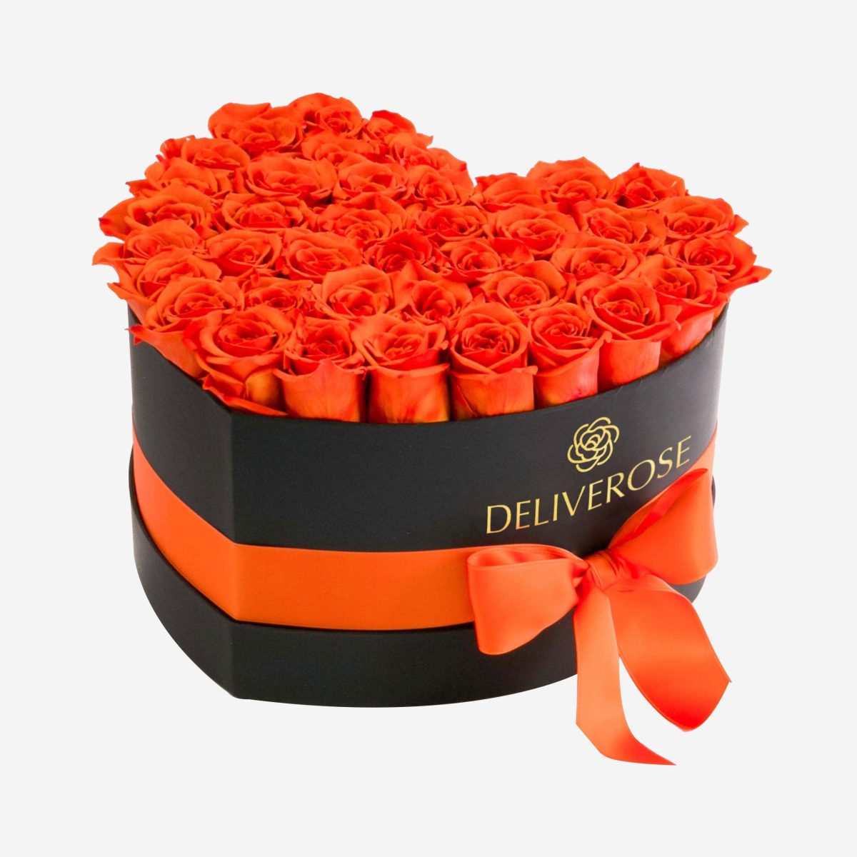 Heart Black Box with Orange Roses