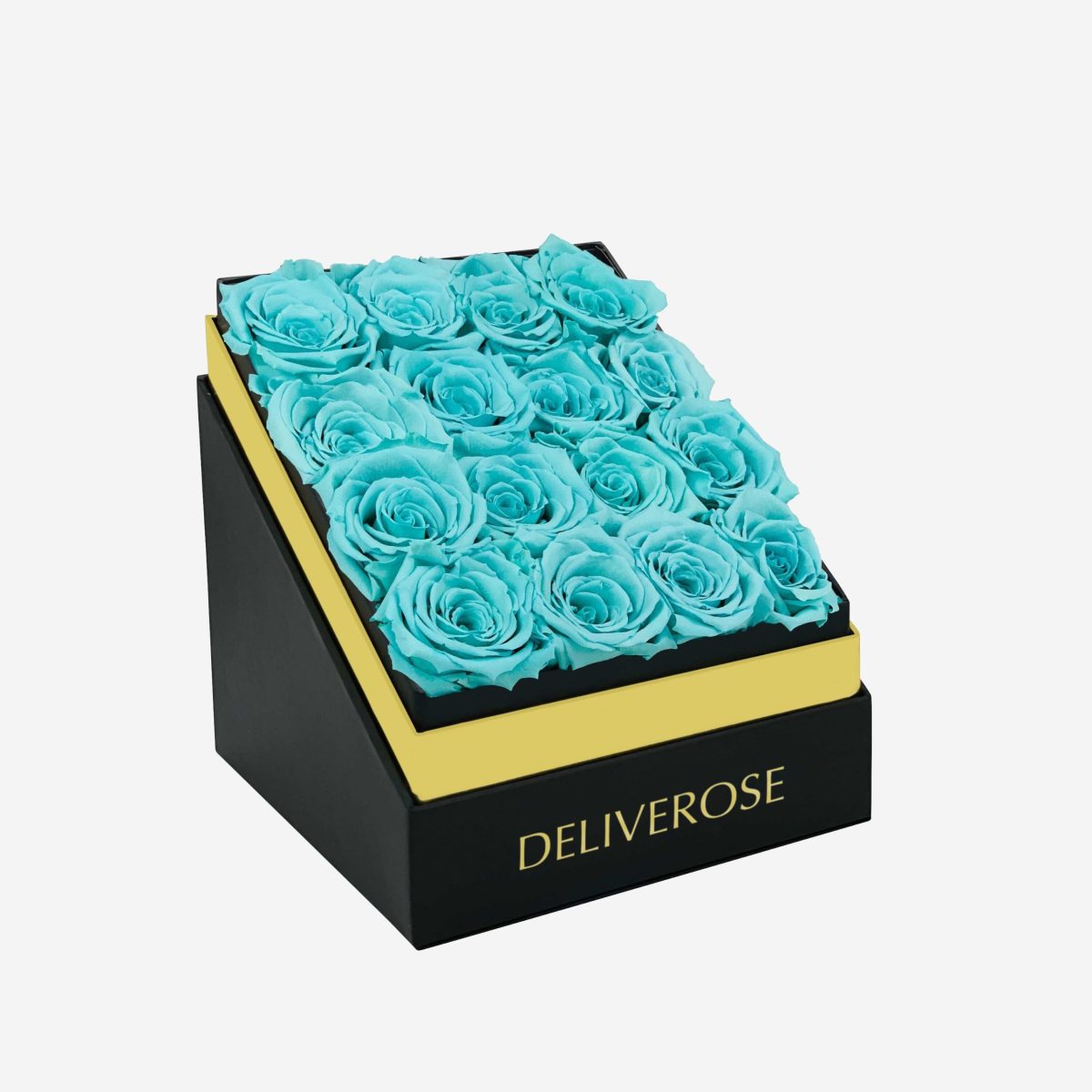 Square Black Box with Turquoise Roses